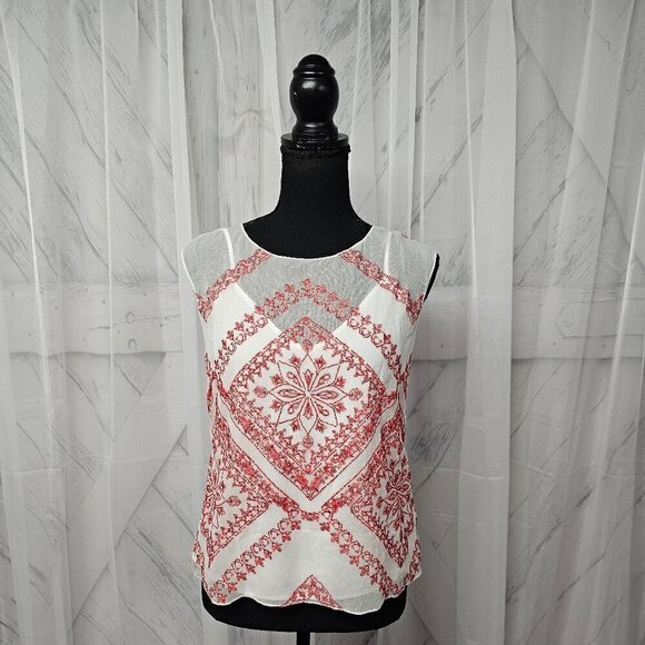 NWT Cynthia Vincent Twelfth Street White Red Floral Embroidered Boho Tank Top S - Picture 14 of 14
